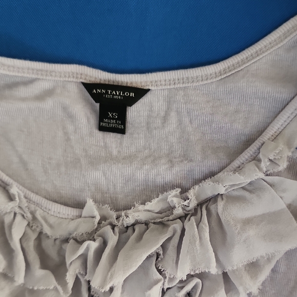 Ann Taylor Light Gray Ruffle Blouse - Picture 1 of 4